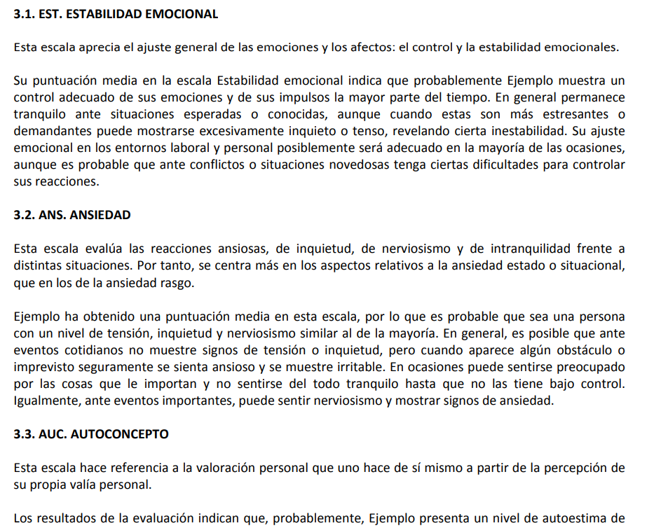 Ejemplo de informe psicológico detallado (Informe de resultados Test PPG-IPG Gordon.) con interpretación de resultados y firma de psicóloga colegiada