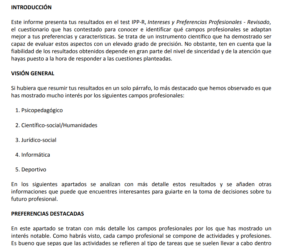 Ejemplo de informe psicológico detallado IPP-R con interpretación de resultados y firma de psicóloga colegiada