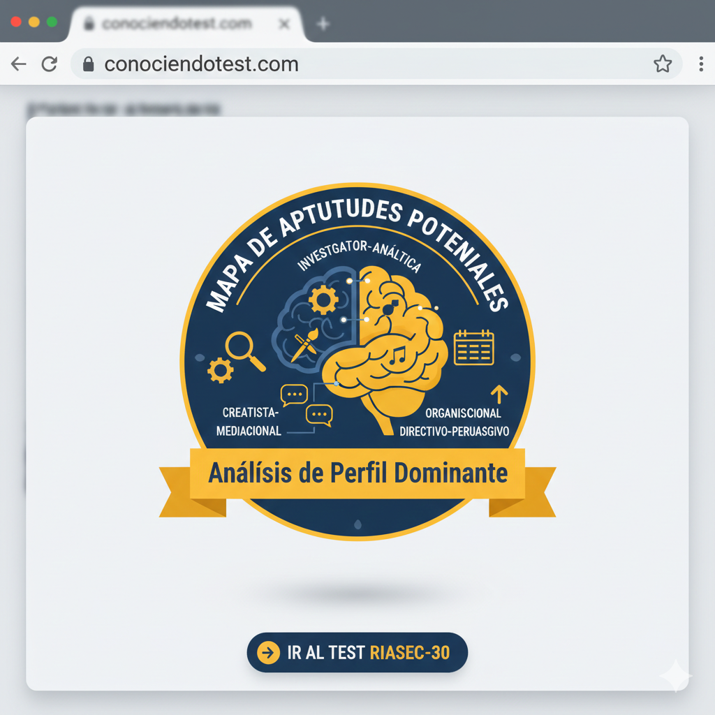 Logotipo del Test Mapa de Aptitudes Potenciales con iconos de cerebro, engranajes y herramientas de análisis en colores azul y amarillo.