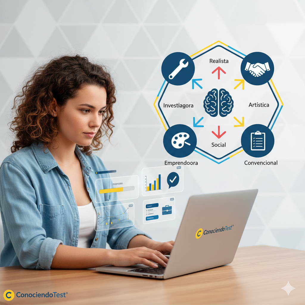 Evaluación de rasgos laborales: Mujer realizando uno de nuestros tests de personalidad laboral para medir liderazgo y competencias.