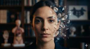 Retrato enigmático de mujer que representa la búsqueda de la identidad y la psicología detrás de los tests de personalidad