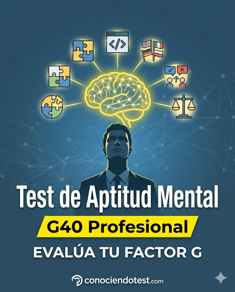 Perfil humano con cerebro iluminado representando la agilidad mental y el Factor G en el Test G40 Profesional.